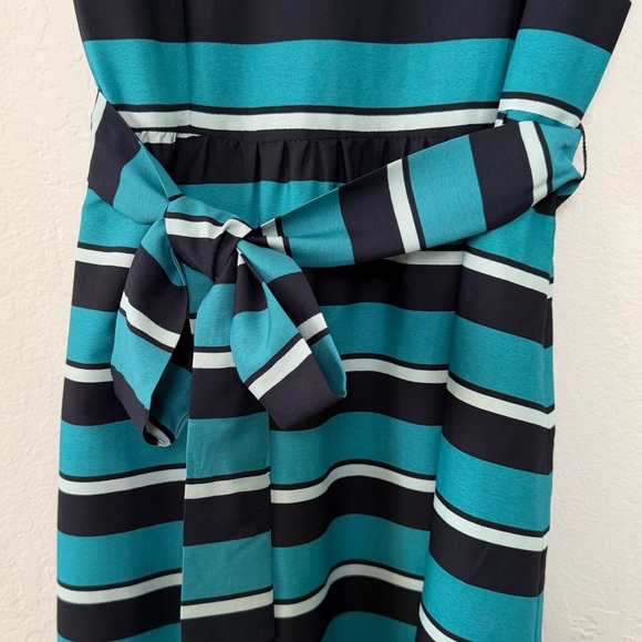 Tommy Hilfiger Teal Black Striped Midi Dress Size Medium Business Casual Preppy - Picture 5 of 12